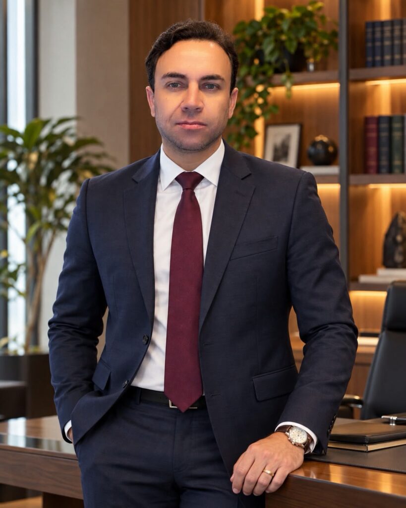 Dr. Silvio Lara Junior, advogado previdenciário, em pé no escritório